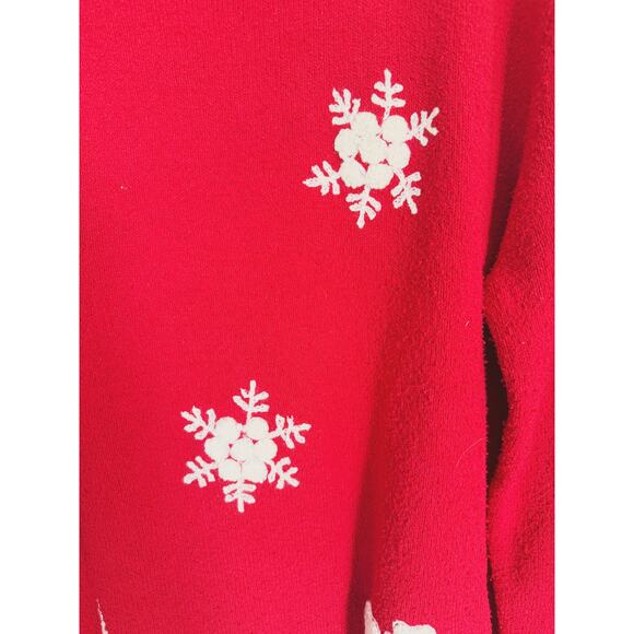 Vintage Silk Winter Novelty Sweater XL Red Snowflakes Christmas Twee Retro Artsy - Picture 3 of 6